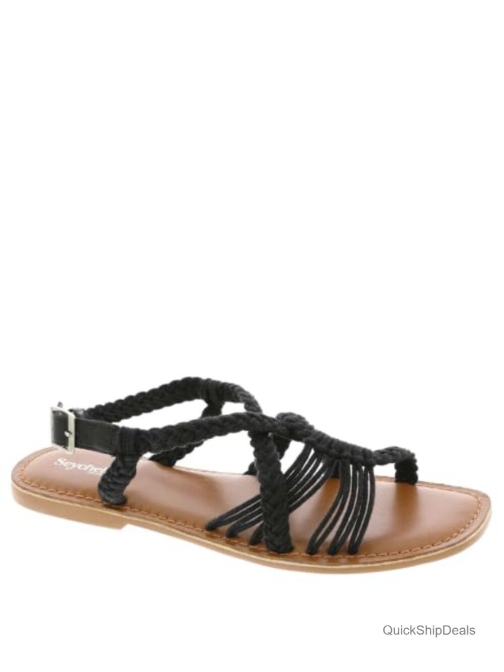 Woven Crochet Huarache Flat Sandal with Buckle